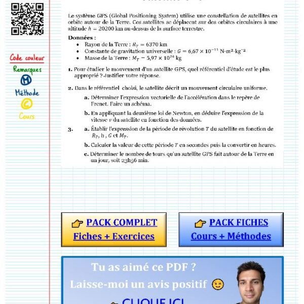 Exercice mouvement dans un champ de gravitation​