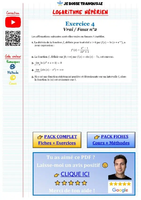 fonction logarithme neperien exercice corrigé​