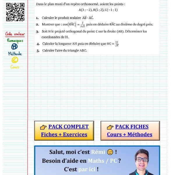 Application produit scalaire exercice corrigé​