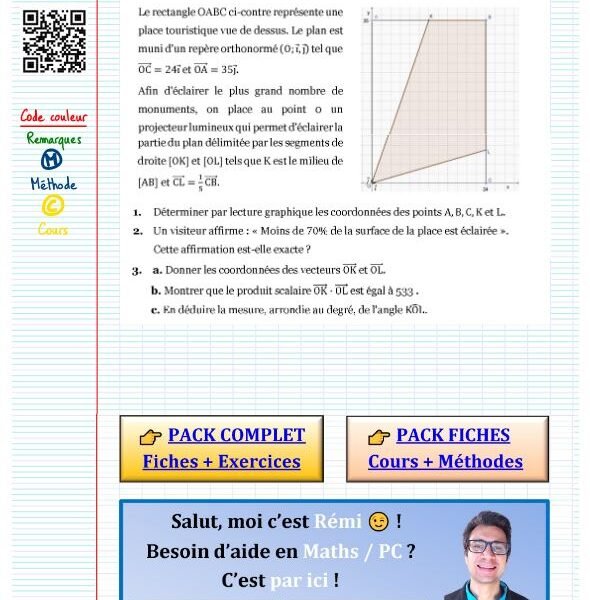 Exercice produit scalaire avec corrigé