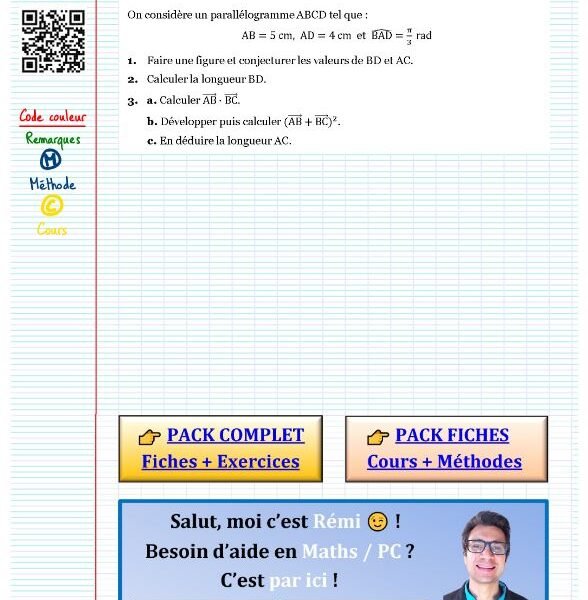 Exercice produit scalaire 1ere spe​