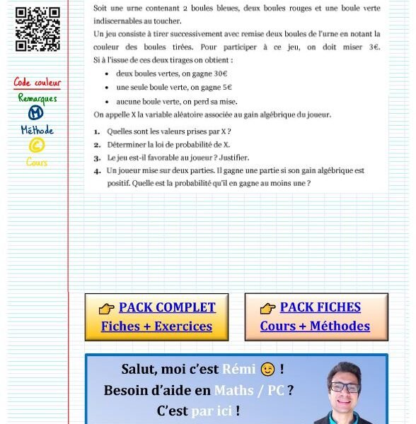 Exercice probabilité variable aléatoire