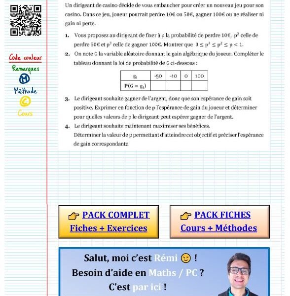 Exercice proba variable aleatoire