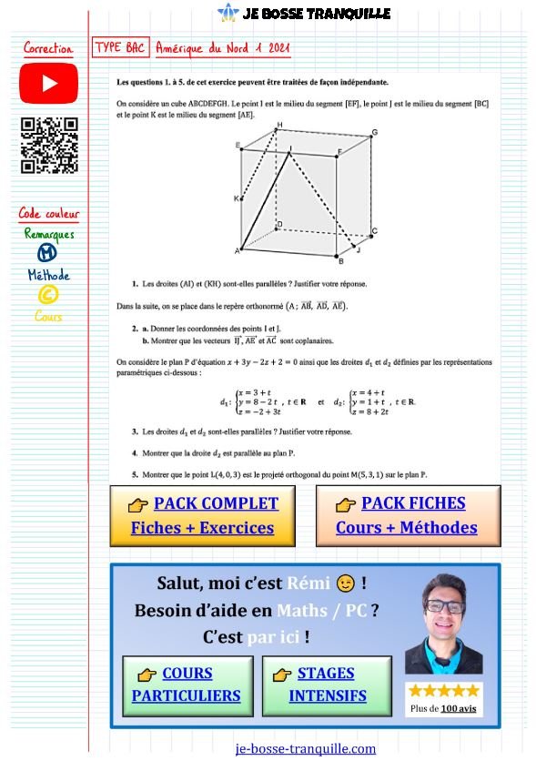 Exercice type bac geometrie dans l'espace​