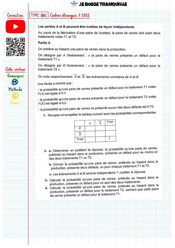Exercice type bac probabilité