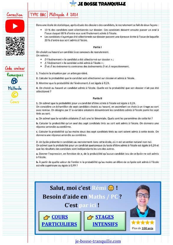 Exercice probabilité type bac​