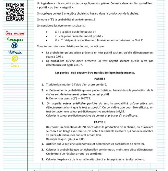 Exercice probabilité conditionnelle type bac​