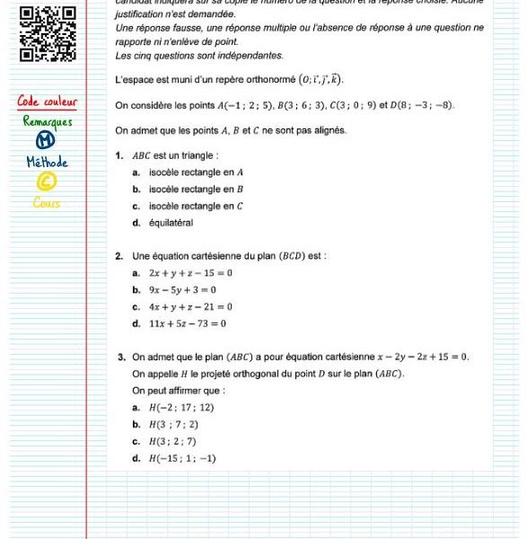 Type bac geometrie dans l'espace​