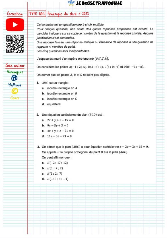 Type bac geometrie dans l'espace​