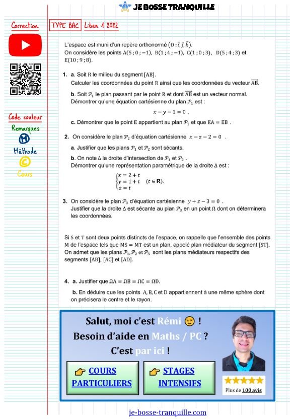 Exercice type bac maths geometrie dans l'espace​