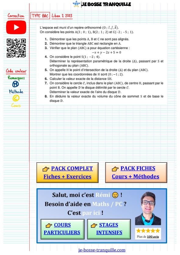 Sujet type bac geometrie dans l'espace