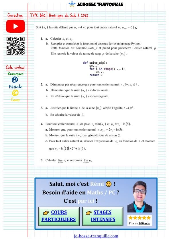 Exercice type bac suites
