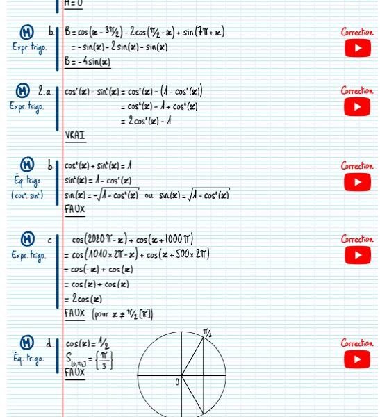 Exercices Trigonométrie Première​