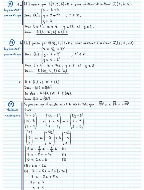 Exercice vecteur droite et plan de l'espace 12