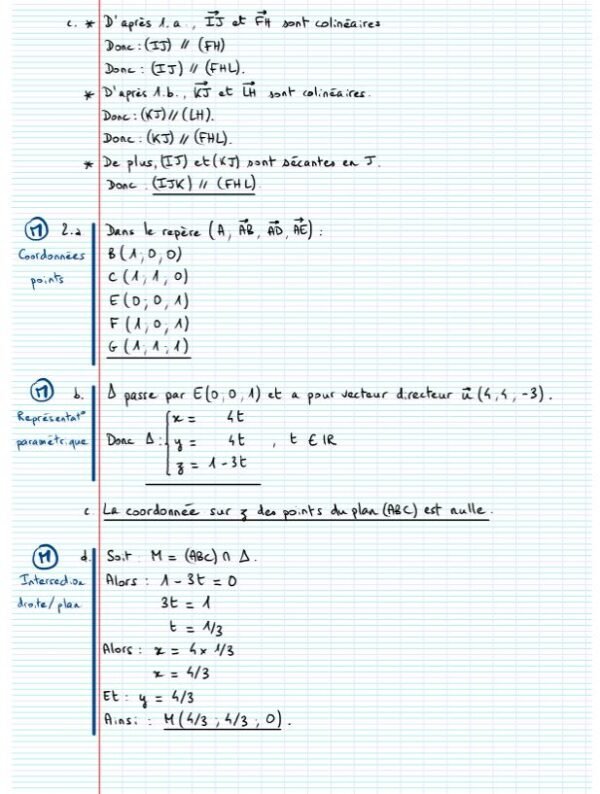 Exercice vecteur droite et plan de l'espace 13