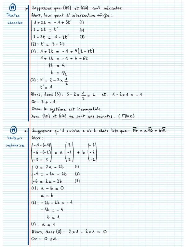 Exercice vecteur droite et plan de l'espace 14