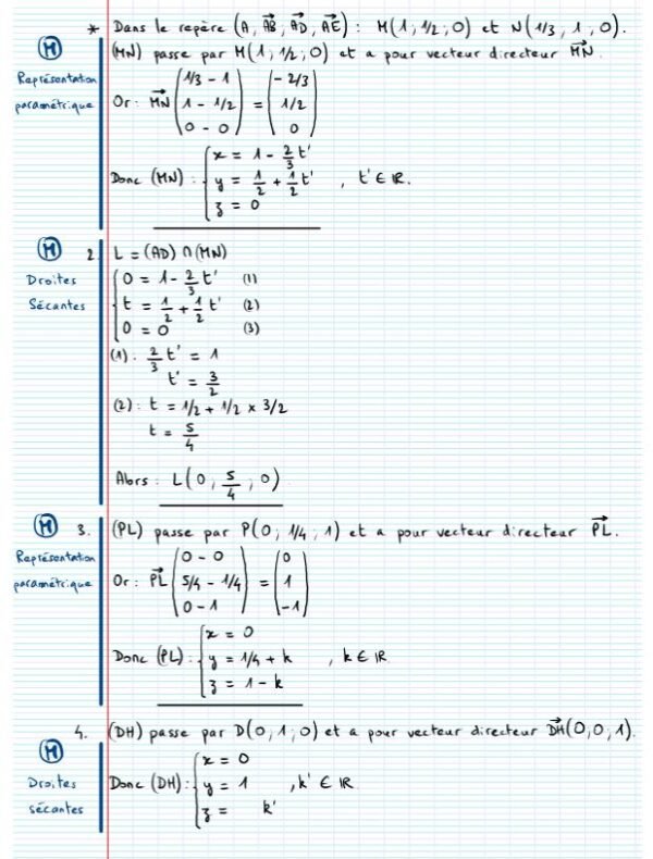 Vecteur droite et plan de l'espace exercice corrigé 5