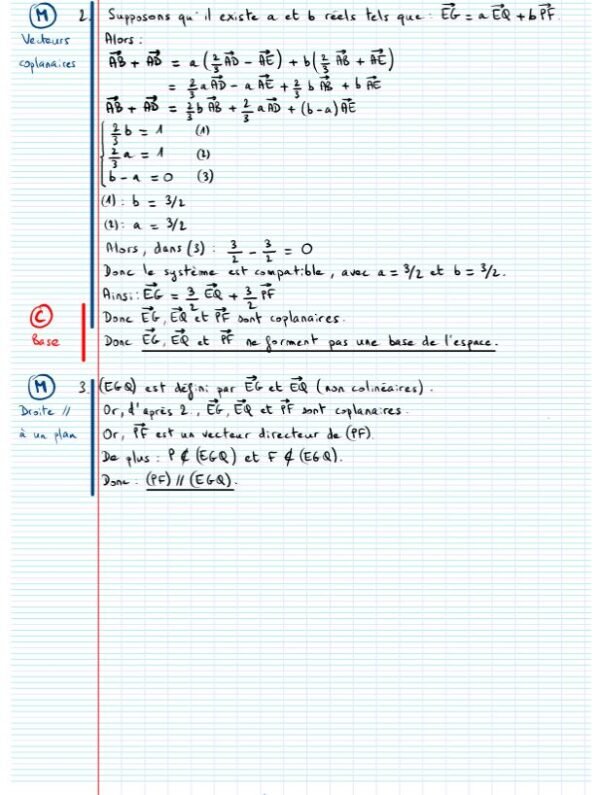 Vecteur droite et plan de l'espace exercice corrigé 6