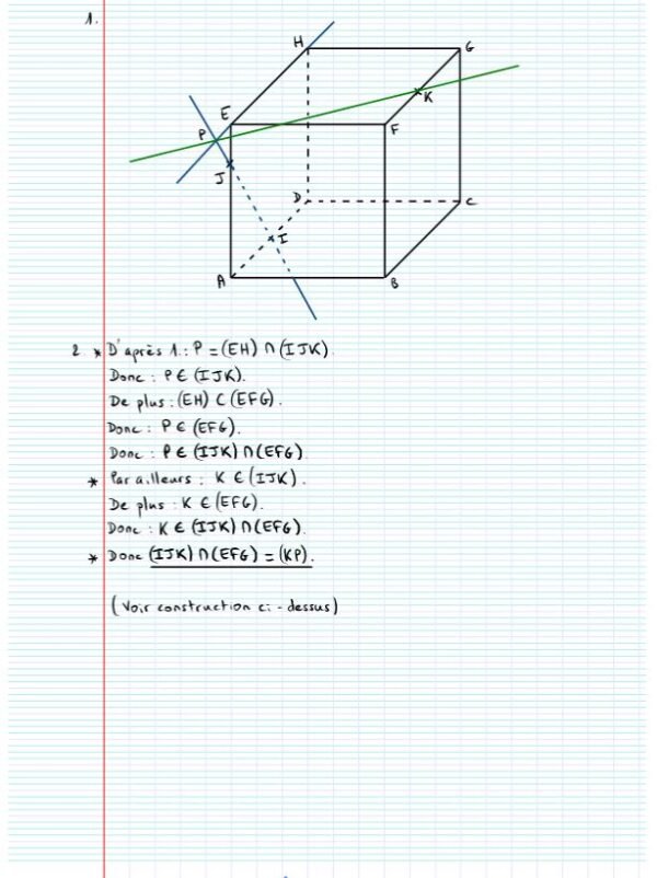 Vecteur droite et plan de l'espace exercice corrigé 8