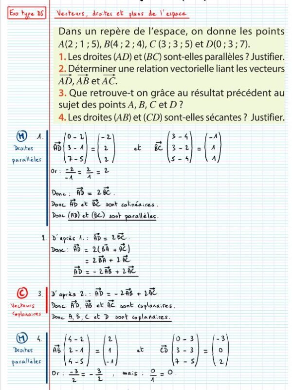 Vecteur droite et plan de l'espace exercice corrigé 9